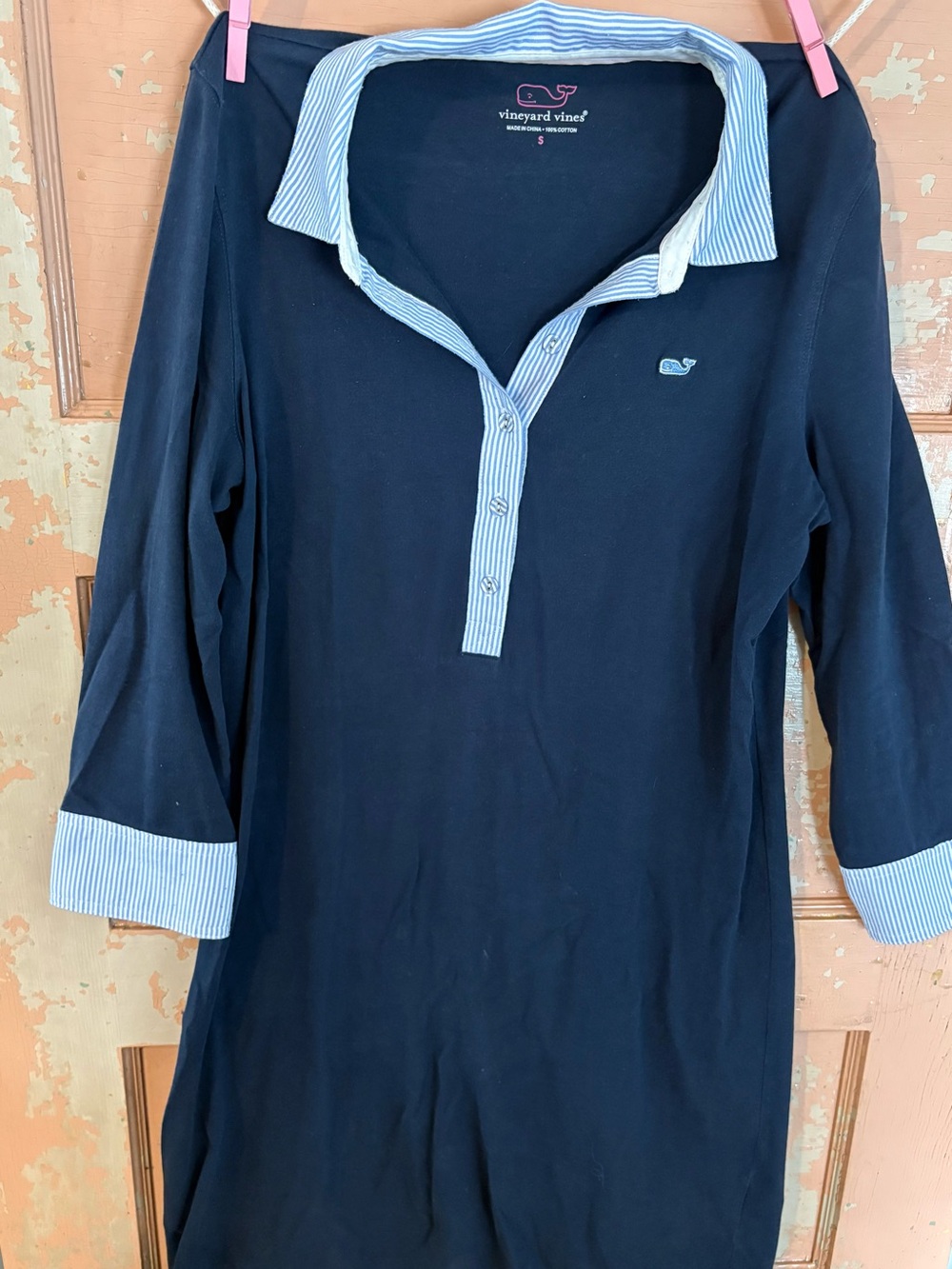 Vineyard Vines Navy Tee with Pink Whale Graphic